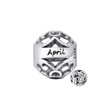 Birthstone Charms for Bracelet Sterling Silver CZ Womens Ginger Lyne Collection - April