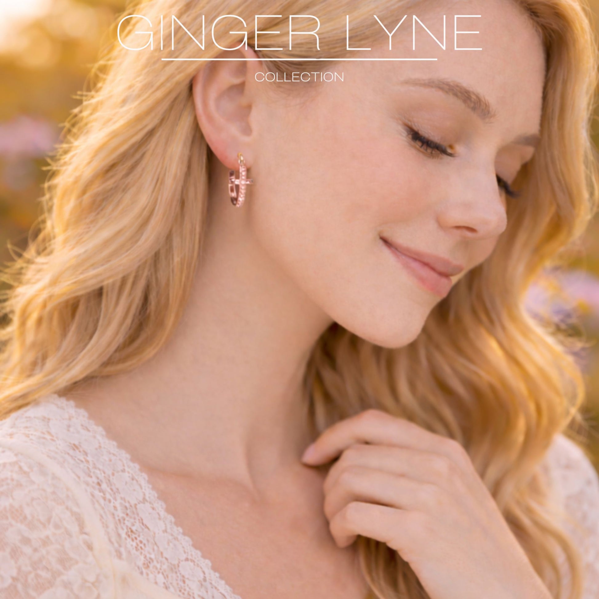Cross Hoop Earrings for Women Cubic Zirconia Ginger Lyne Collection - Rose Tone-20mm