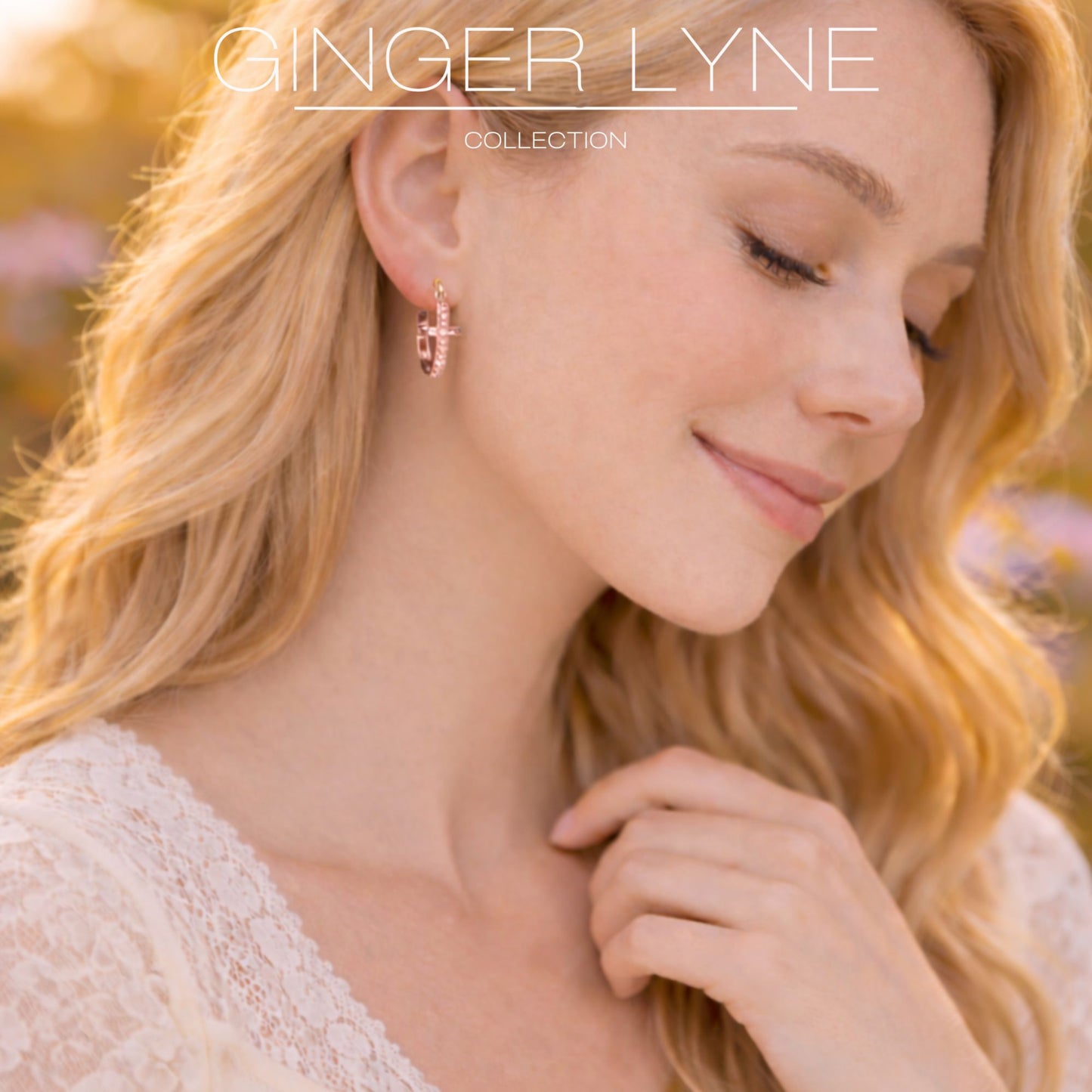 Cross Hoop Earrings for Women Cubic Zirconia Ginger Lyne Collection - Rose Tone-20mm