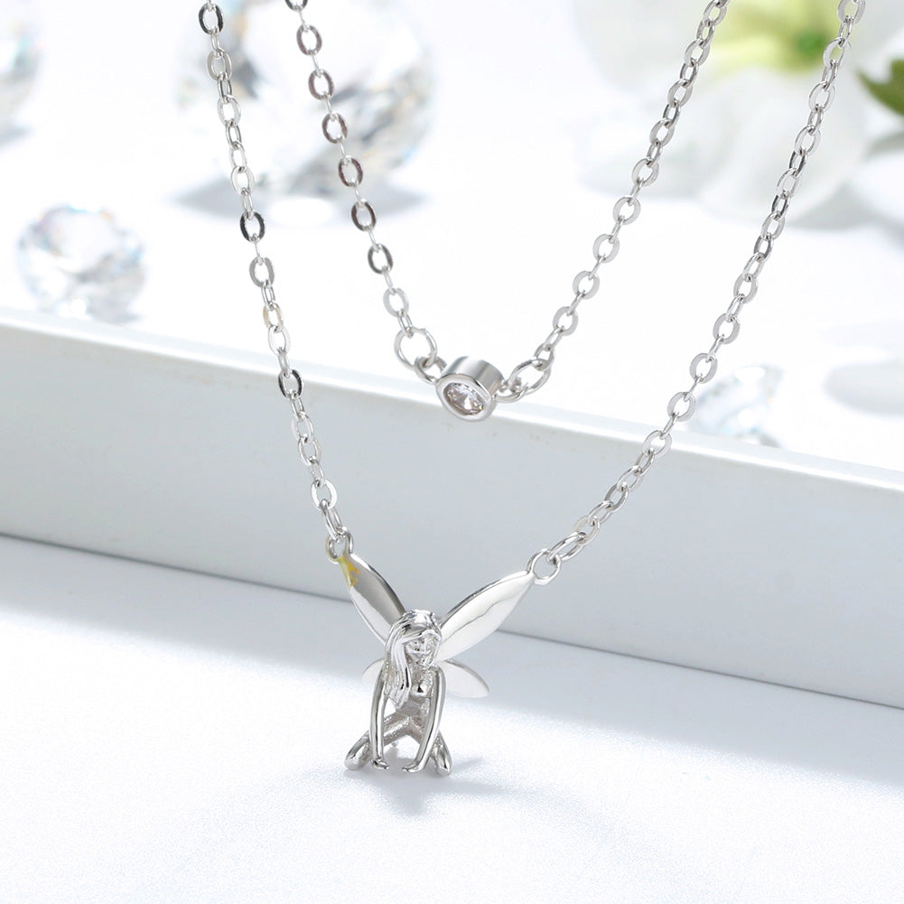 Fairy Sterling Silver Double Chain Pendant Necklace Girls Ginger Lyne Collection