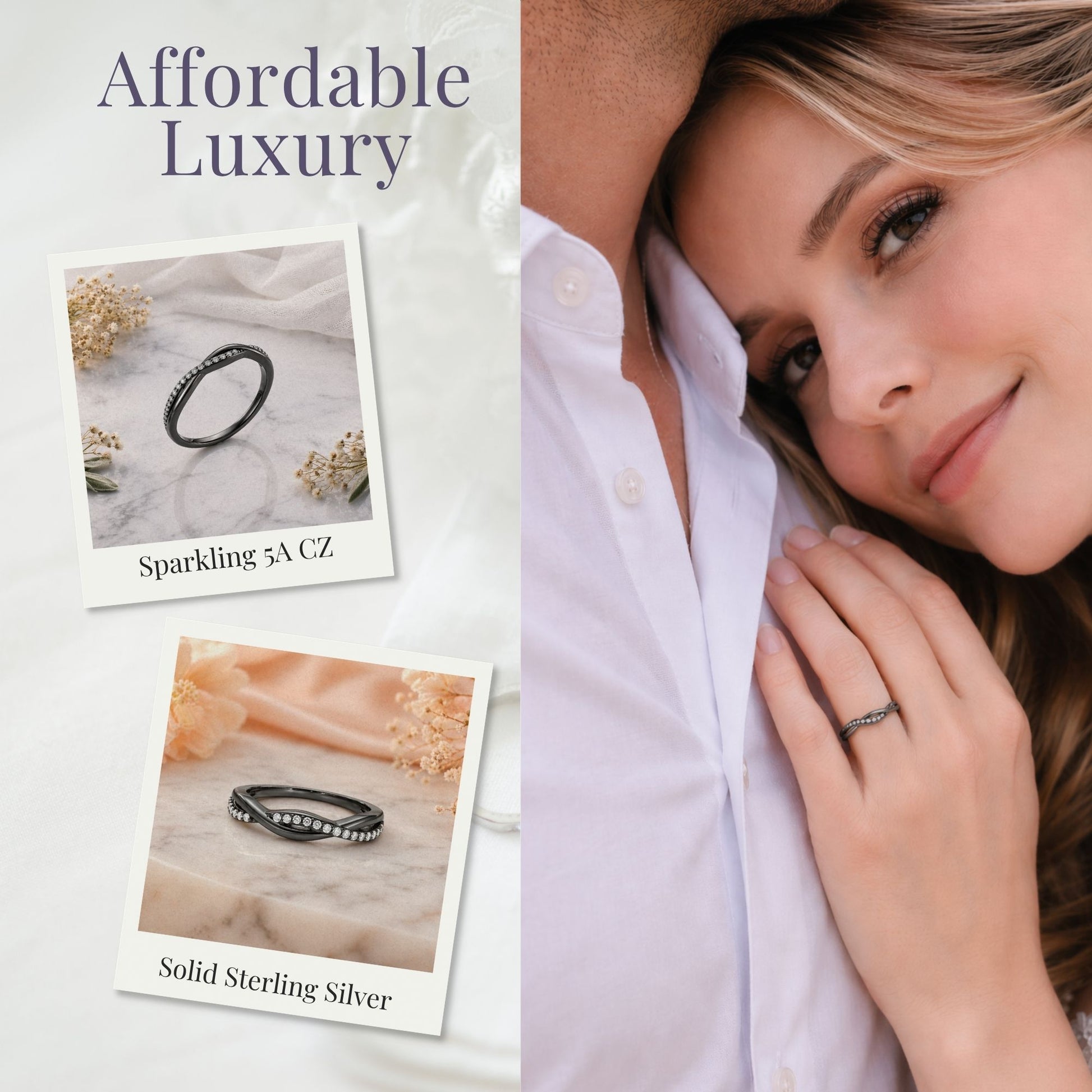 QueenaSterlingSilverBlackWeddingBandforWomenHalfEternityCzAnniversaryRingbyGingerLyneCollection_BlackClearStones-5