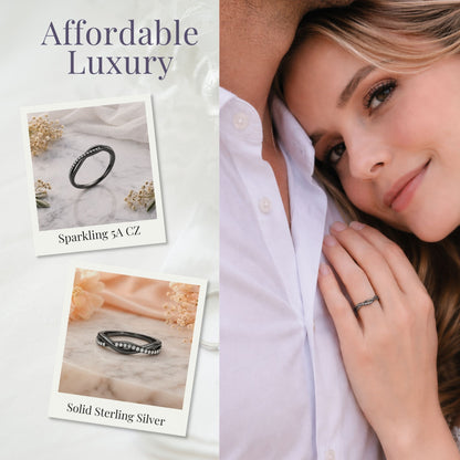QueenaSterlingSilverBlackWeddingBandforWomenHalfEternityCzAnniversaryRingbyGingerLyneCollection_BlackClearStones-5