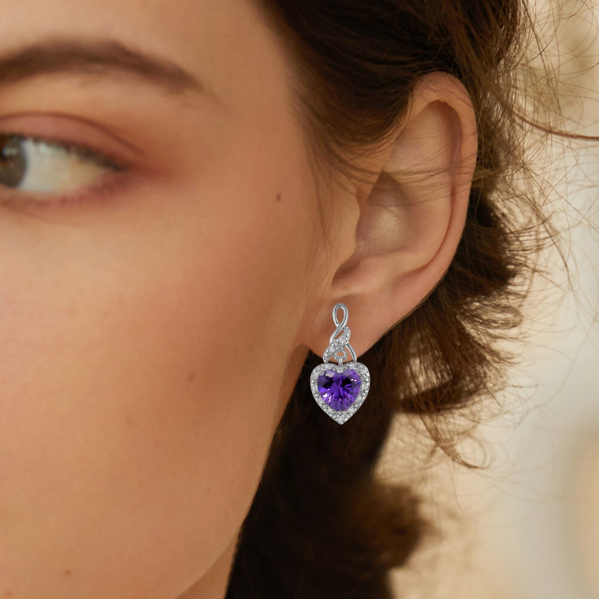 Heart Shape Blue Cz Drop Stud Earrings Womens Ginger Lyne Collection - Purple
