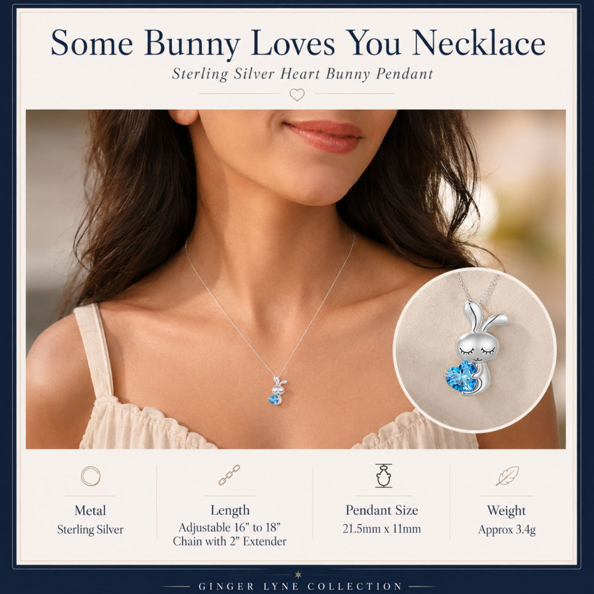 BunnyLoveNecklaceSterlingSilverHeartBlueCzWomensGingerLyneCollection_Blue-3