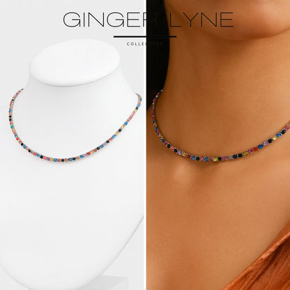 ColorfulTennisNecklaceforWomen3mmCubicZirconia18:-20"AdjustableLengthStainlessSteelbyGingerLyne_Multicolored-6