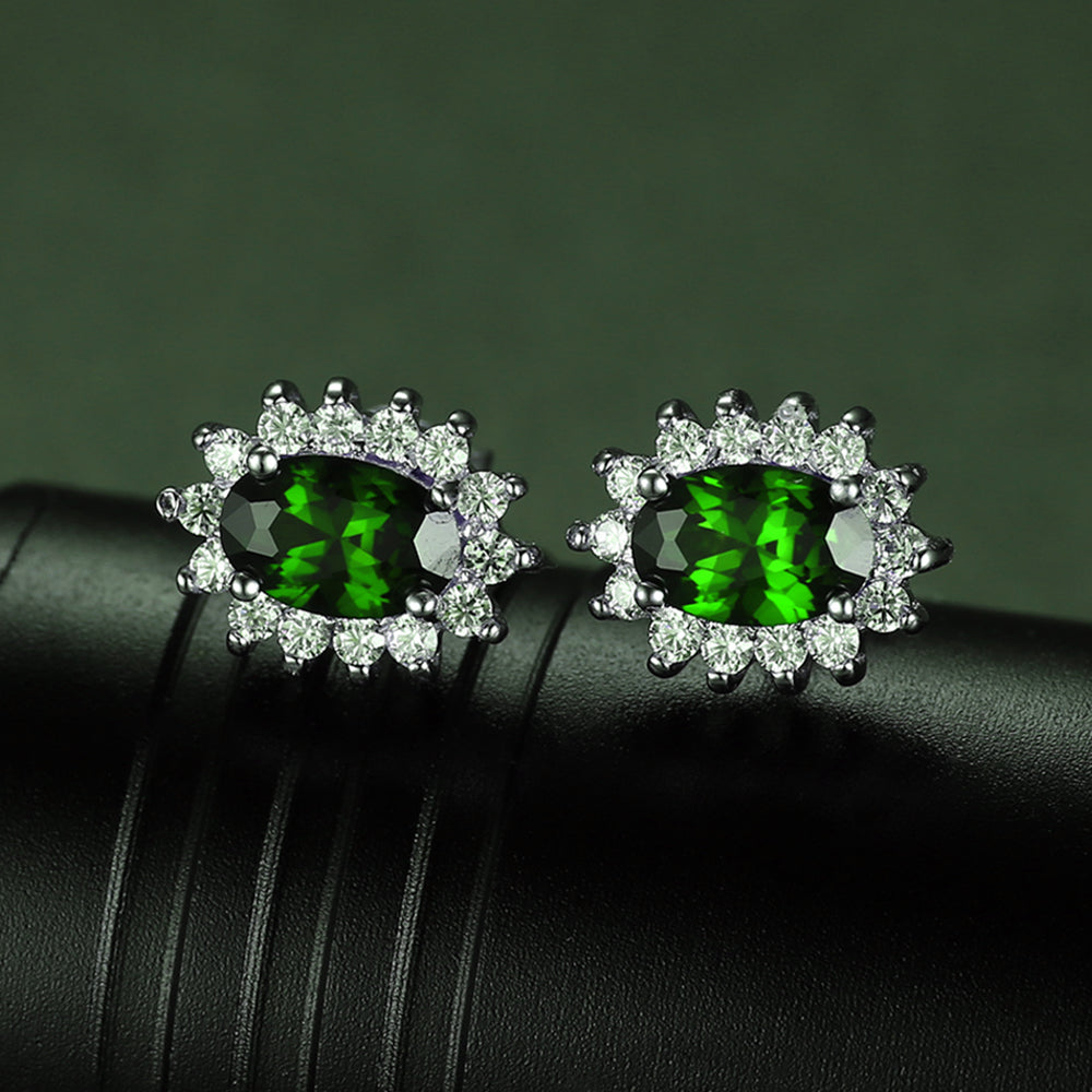 Kate Green CZ Oval Stud Earrings for Women Sterling Silver Green Cubic Zirconia Studs by Ginger Lyne - green