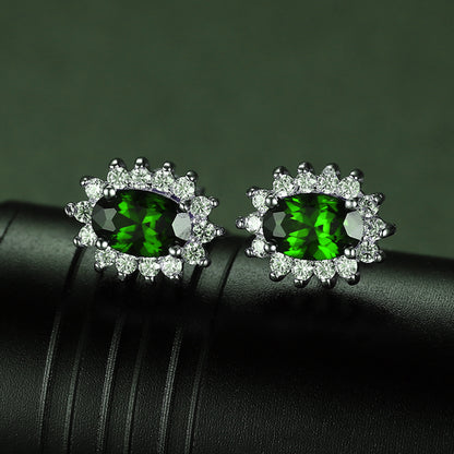 Kate Green CZ Oval Stud Earrings for Women Sterling Silver Green Cubic Zirconia Studs by Ginger Lyne - green