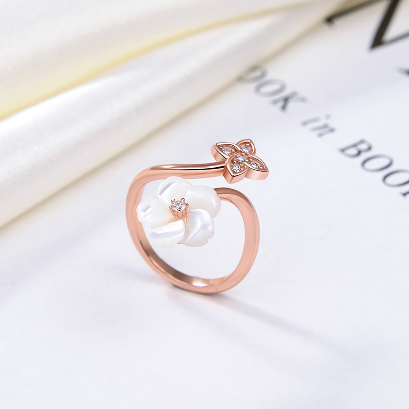 Forget Me Not Flower Adjustable Ring for Women Rose Gold Sterling Silver Ginger Lyne Collection