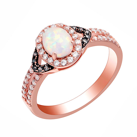 Chocolate Rose Gold Plated White Fire Opal Engagement Ring Women Ginger Lyne Collection - 7