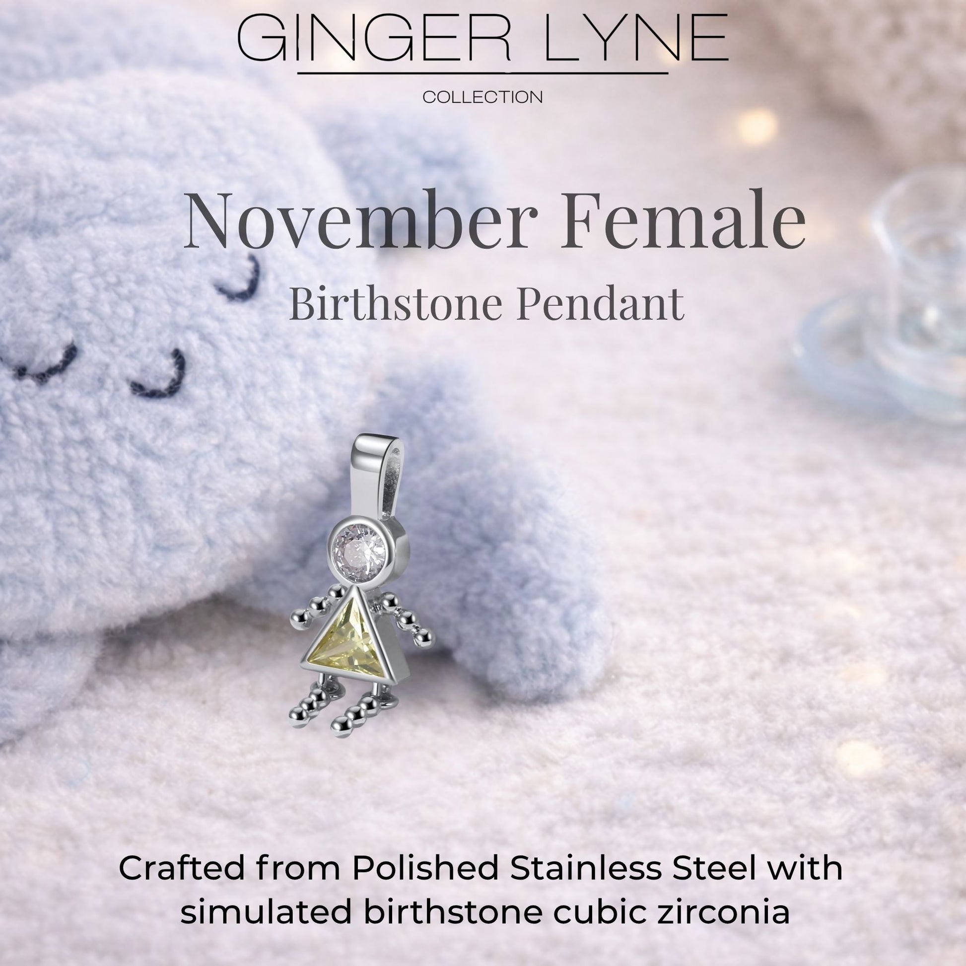 Birthstone Family Pendant for Mom by Ginger Lyne Stainless Steel Cubic Zirconia Charms For Grandma Necklace_Female-November-Silver-3