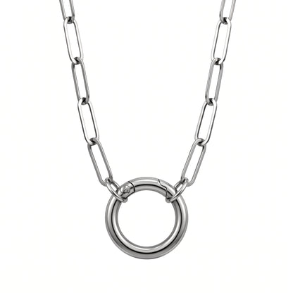 Carabiner Charm Necklace for Women Paperclip Chain Round Carabiner Holder Stainless Steel by Ginger Lyne - 20mm/Silver