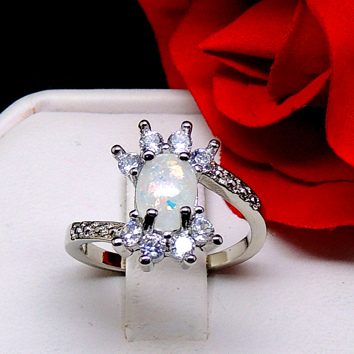 Zaire Statement Ring Created Fire Opal Clear CZ Womens Ginger Lyne Collection