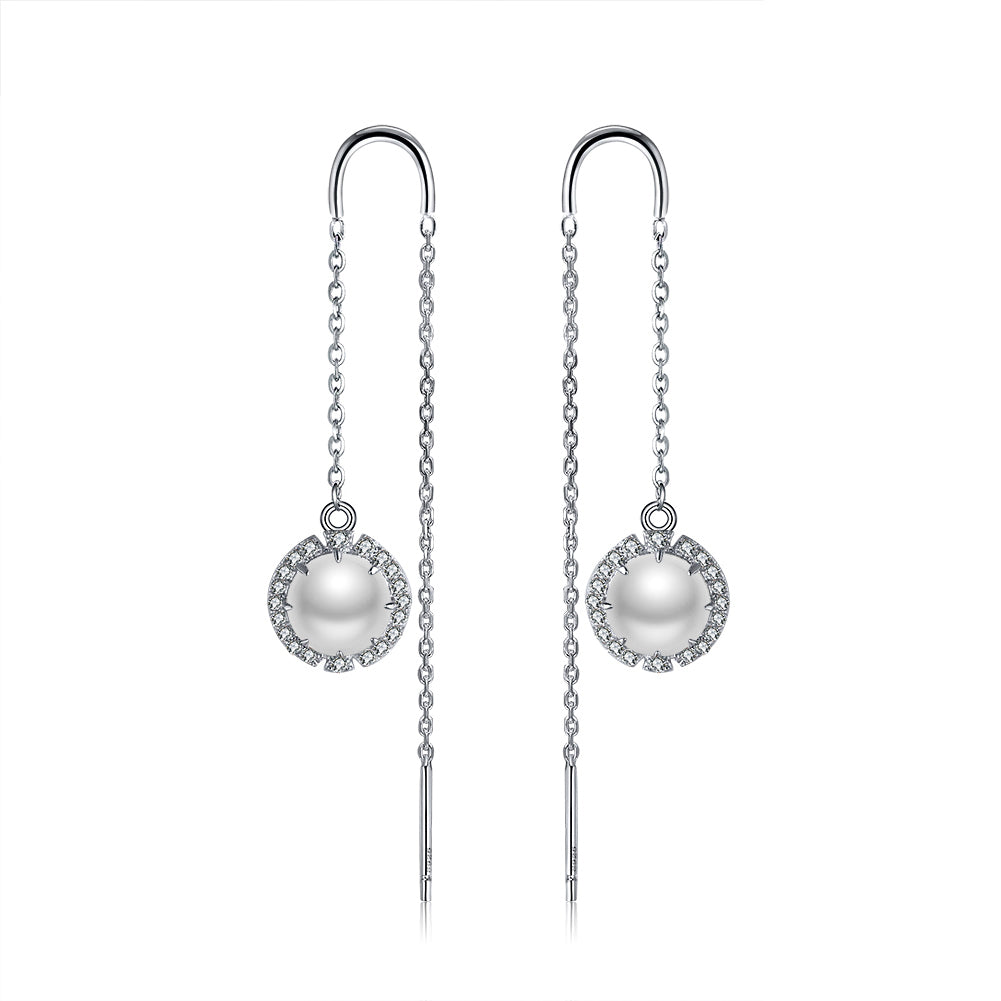 Chain Threader Dangle Earrings for Women Gemstone Sterling Silver Ginger Lyne Collection - Blue