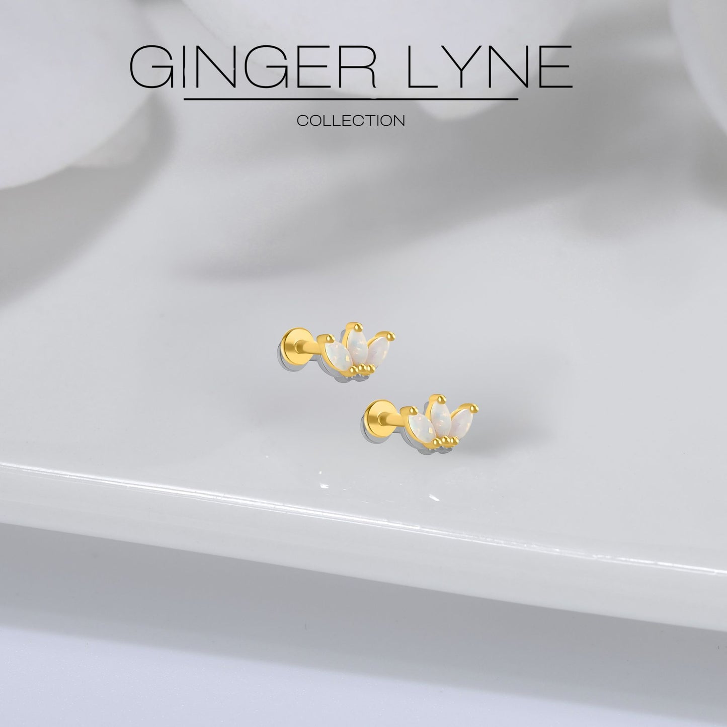 CreatedOpalFlatBackEarringsforCartilageHelixTragusLobeGoldoverSterlingSilverStudsSetbyGingerLyne_White-2