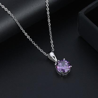 Solitaire Birthstone Necklace for Women Cz Sterling Silver Ginger Lyne Collection - February-Amethyst Purple