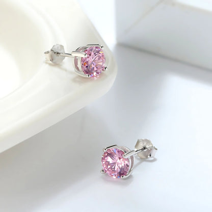 October Birthstone Stud Earrings for Women Pink Cubic Zirconia 6mm Sterling Silver Studs by Ginger Lyne - October