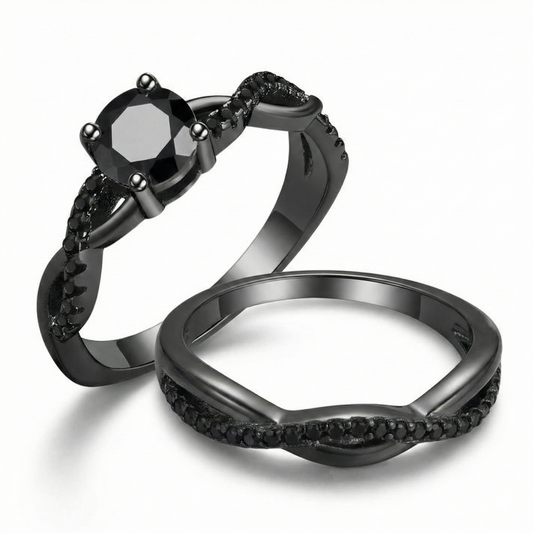 QueenaBlackWeddingRingSetAnniversaryBandEngagementRingforWomenSterlingSterlingCzGingerLyneCollection_RhodiumBlack-Black-1