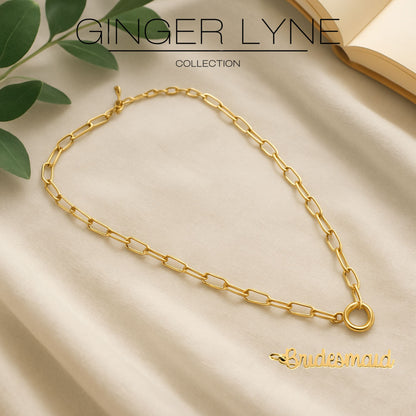 PaperclipLinkChainCharmHolderNecklaceWithBridesmaidCharmforWomenStainlessSteel18-20"GingerLyneCollection_GoldTone-5