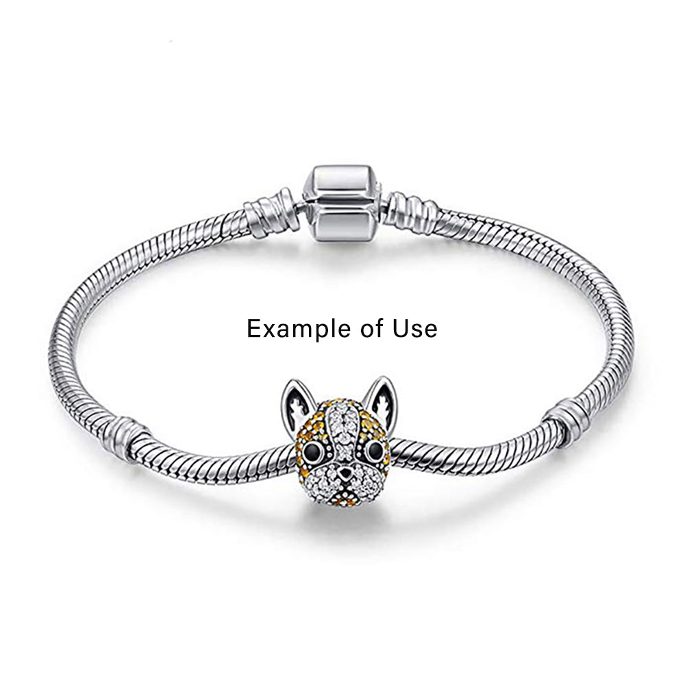 Boston Terrier Frenchie Dog Charm European Bead CZ Sterling Silver Ginger Lyne Collection - Brown