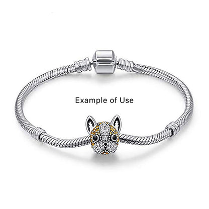 Boston Terrier Frenchie Dog Charm European Bead CZ Sterling Silver Ginger Lyne Collection - Brown