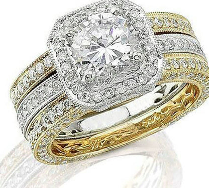 Marissa Bridal Set 3pc Two Tone Plated Engagement Ring Women Ginger Lyne Collection