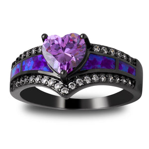 Black Engagement Ring for Women Mystic Topaz CZ Heart Promise Ring  Gift for Her Ginger Lyne - Purple,10