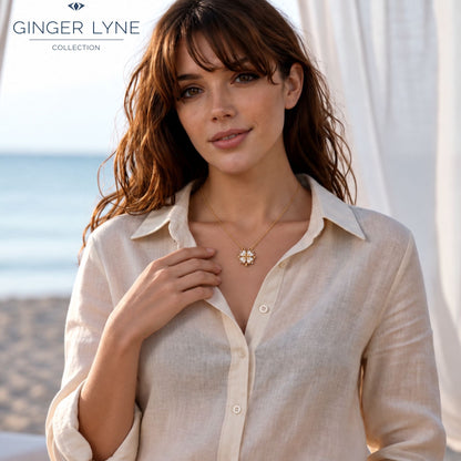 4 Leaf Clover Heart Pendant Necklace for Women Magnetic Sterling Silver Ginger Lyne Collection - Gold