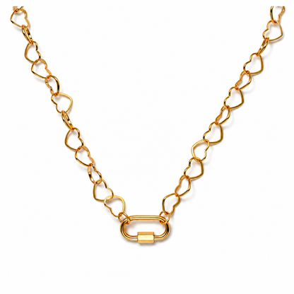 Carabiner Charm Holder Necklace for Women by Ginger Lyne Heart Link Chain 18KT Gold Plated Stainless Steel 18-20" - Gold-Heart Chain/Rect Sq CH