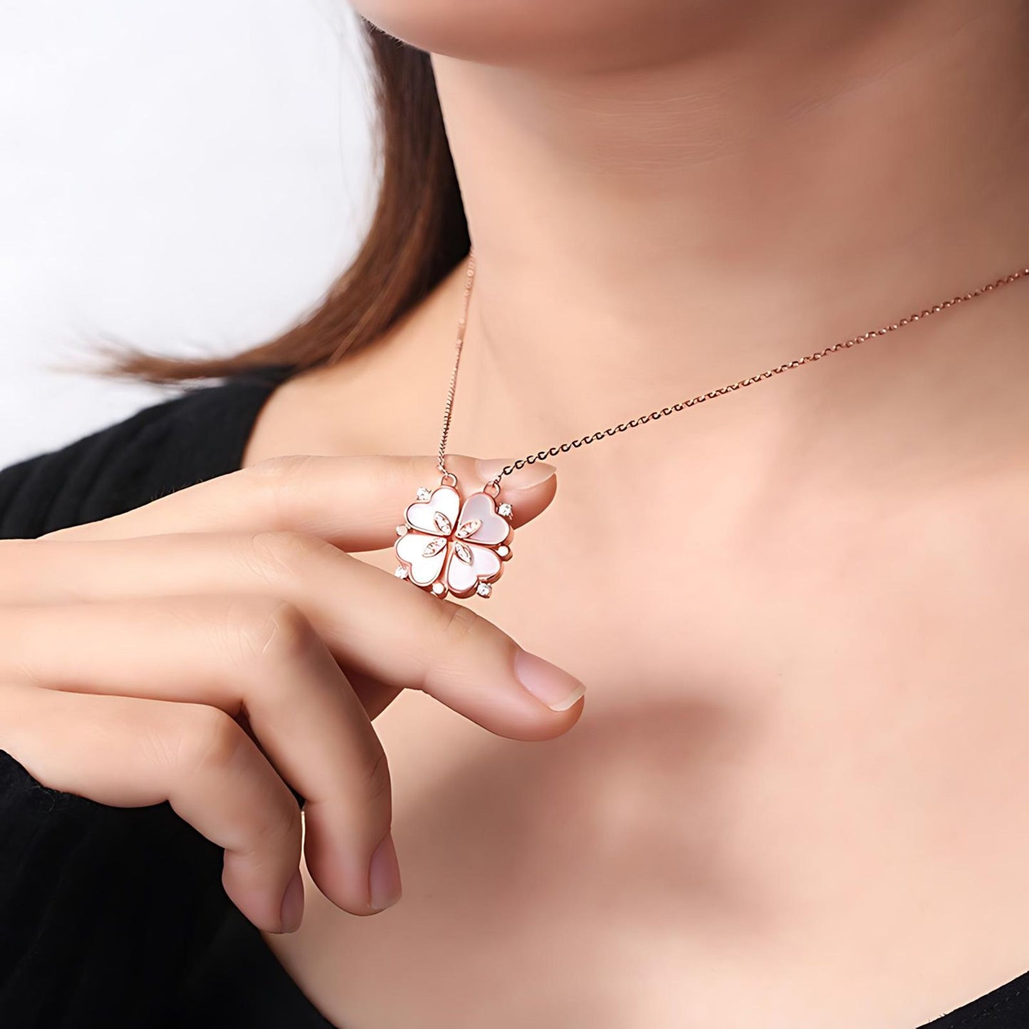 4 Leaf Clover Heart Pendant Necklace for Women Magnetic Sterling Silver Ginger Lyne Collection