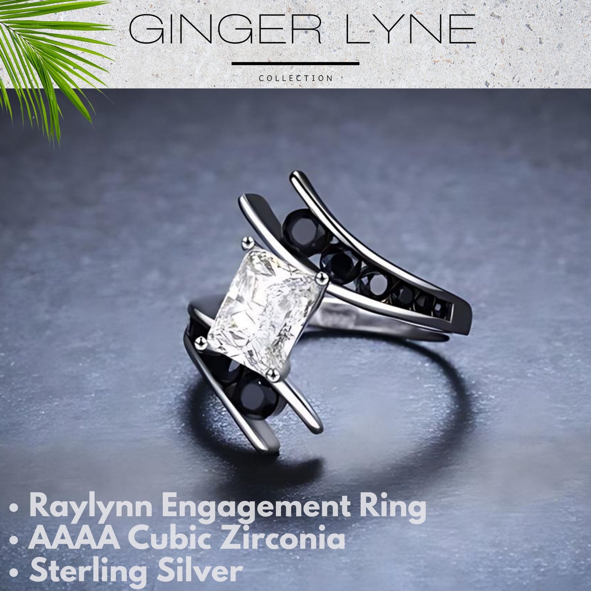 RaylynnEngagementRingSilverBlackCzEmeraldCutWomensGingerLyneCollection_Black-3