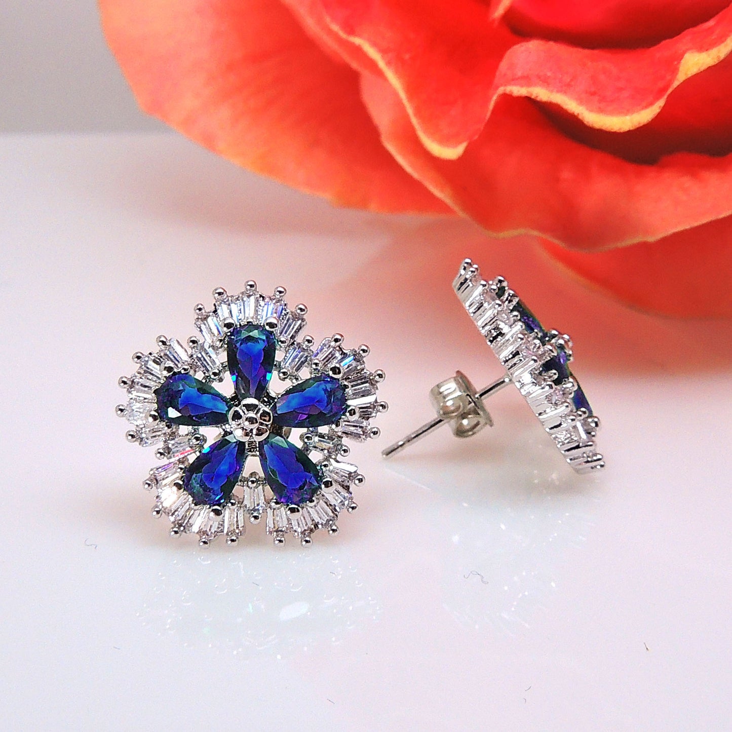 Camran Blue or Red Stud Earrings Cubic Zirconia Ginger Lyne Collection