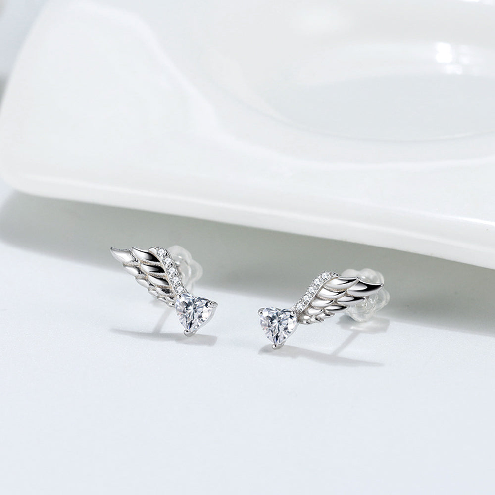 Wings Stud Earrings Heart Cut Cubic Zirconia Sterling Silver Ginger Lyne Collection