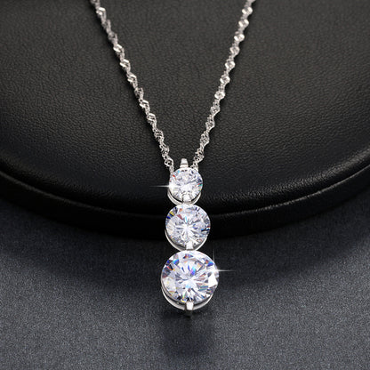 ThreeStonePendantNecklaceforWomenRoundCascadingCZbyGingerLyneCollection_Silver-2