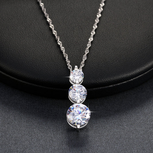 ThreeStonePendantNecklaceforWomenRoundCascadingCZbyGingerLyneCollection_Silver-2