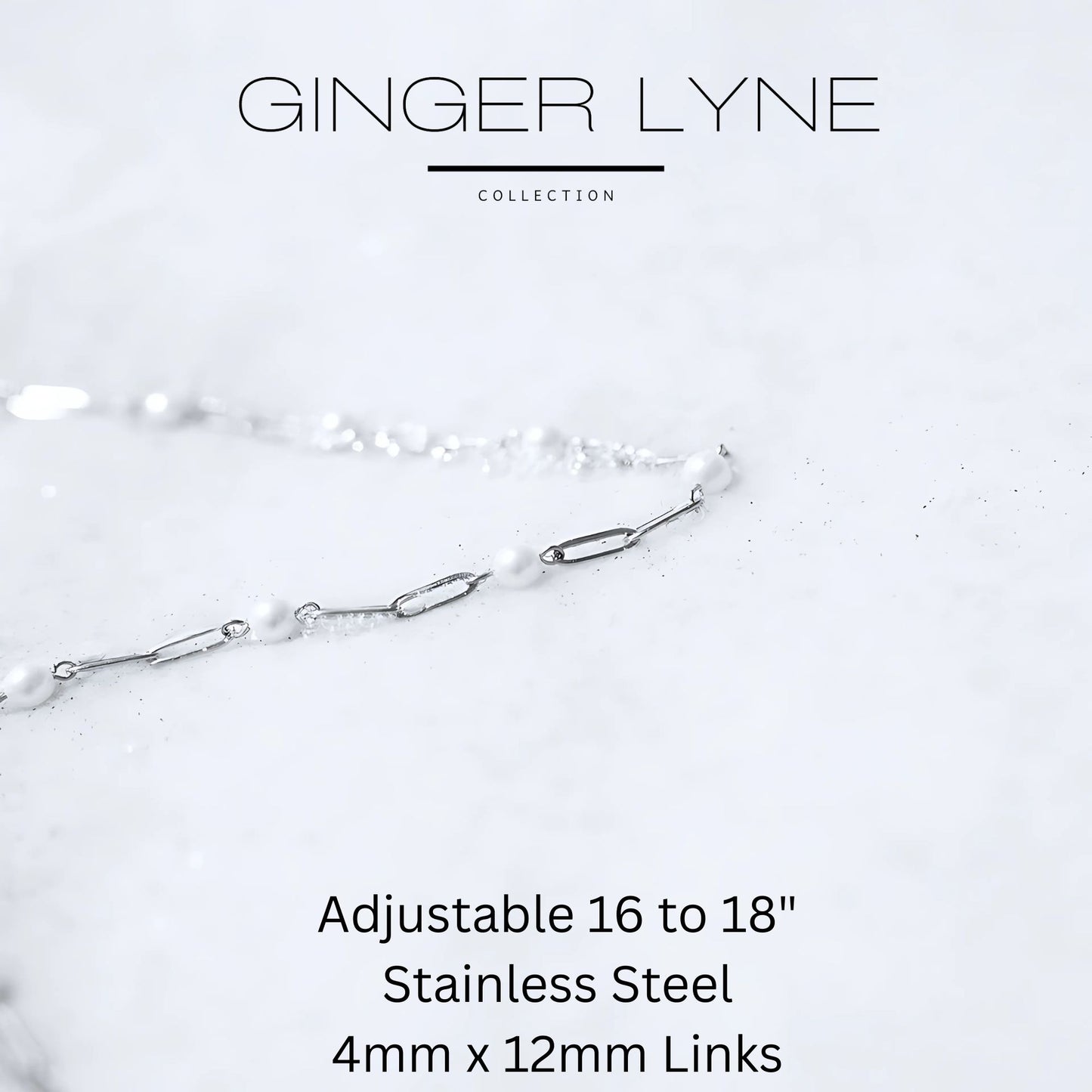 Simulated Pearl Paperclip Chain Necklace for Women Gold Stainless Steel Ginger Lyne Collection - Silver