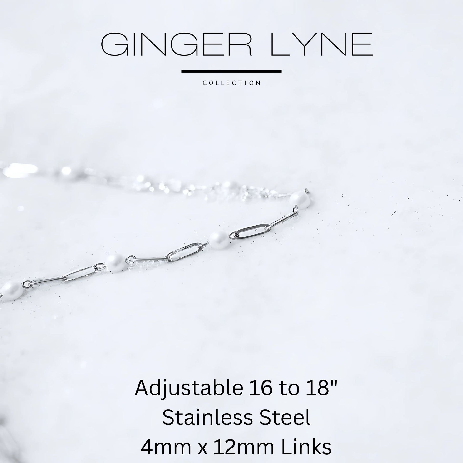 Simulated Pearl Paperclip Chain Necklace for Women Gold Stainless Steel Ginger Lyne Collection - Silver