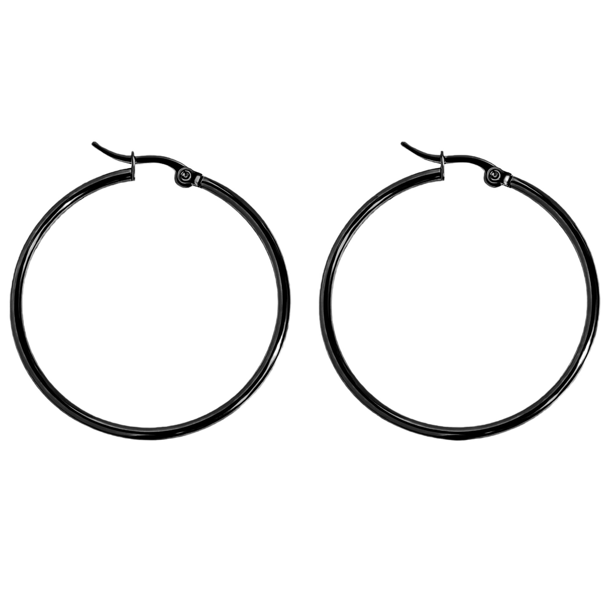 BlackHoopEarringsforWomenThinLarge50mmor60mmStainlessSteelGingerLyneCollection_Black-1
