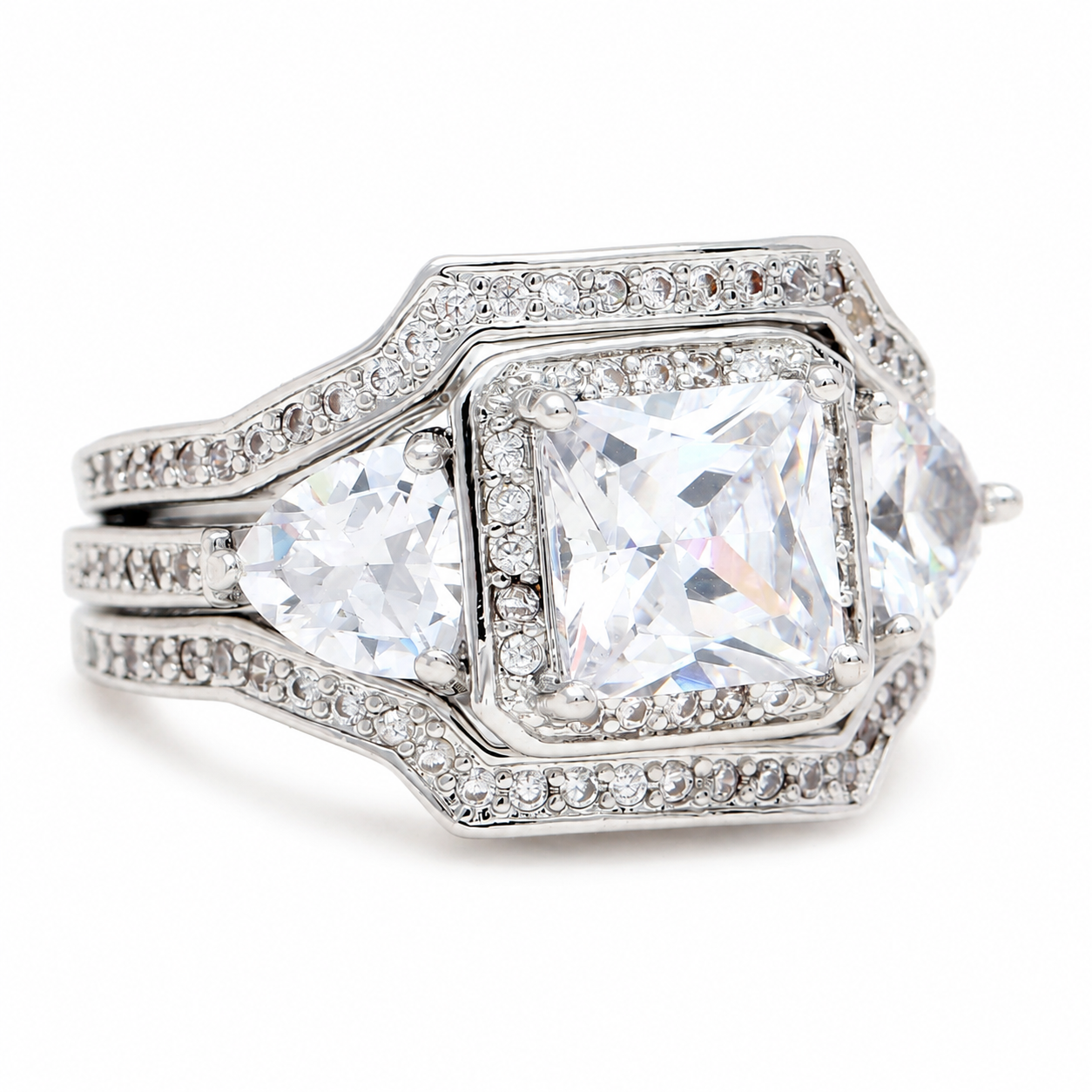 DinahWeddingRingSetforWomen3pcBandPrincessEngagementGingerLyneCollection_Silver-1