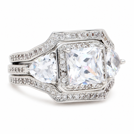 DinahWeddingRingSetforWomen3pcBandPrincessEngagementGingerLyneCollection_Silver-1