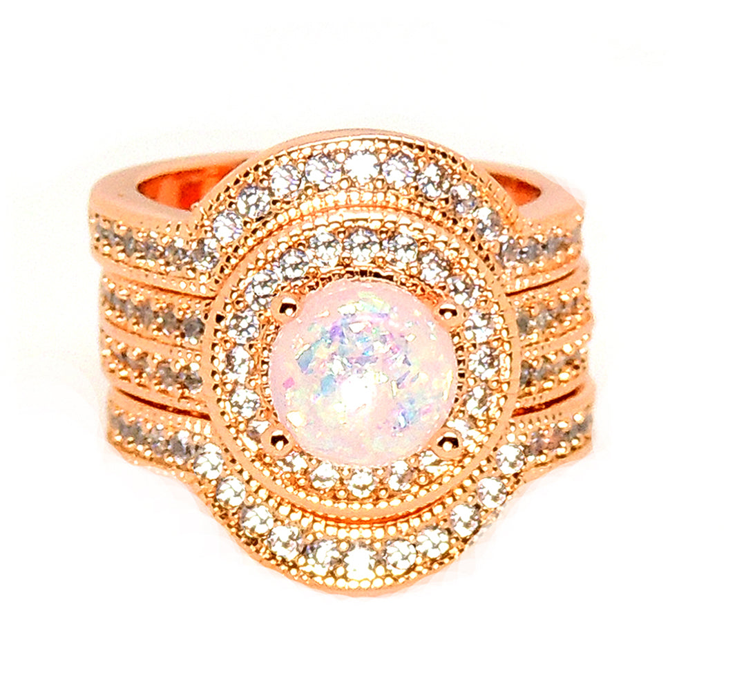 Consuelo 3 Ring Bridal Set Fire Opal Women Engagement Band Ginger Lyne Collection - 7