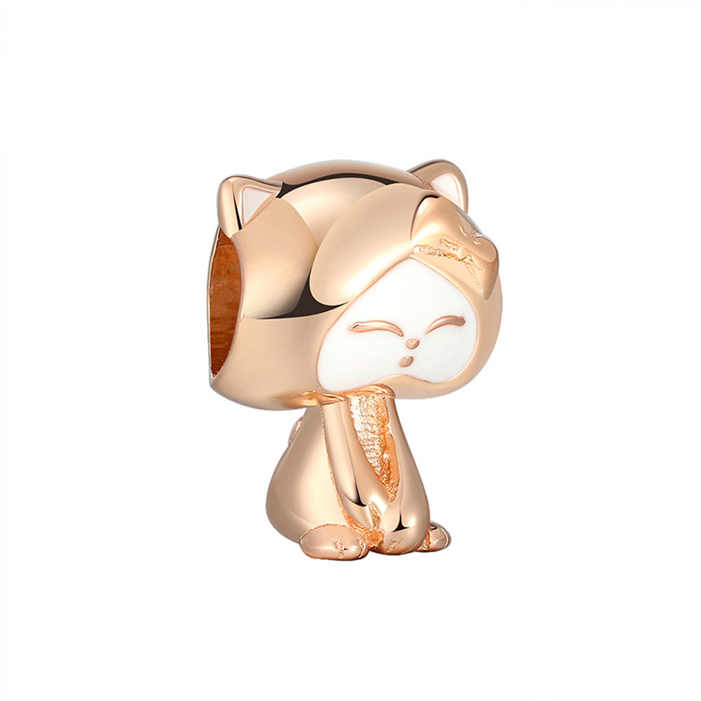 Kitty Cat Charm European Bead Rose Gold Sterling Silver Ginger Lyne Collection