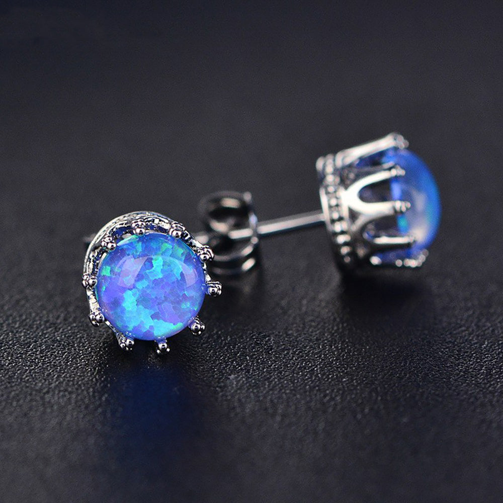 Crown Stud Earrings for Women Sterling Silver Blue Fire Opal Ginger Lyne Collection