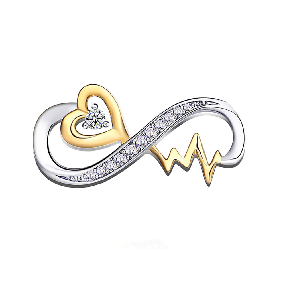 Infinity Heartbeat Charm European Bead Sterling Silver Clear CZ Ginger Lyne Collection - Gold