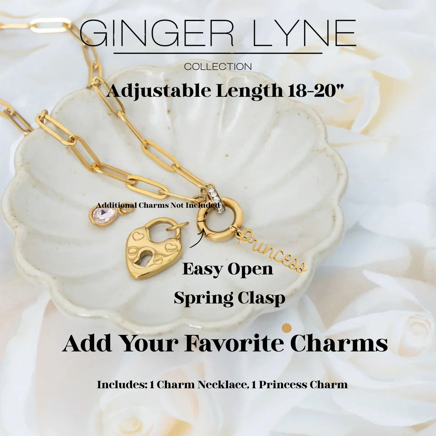 GingerLynePaperclipChainCharmHolderNecklacewithPrincessCharmforWomenStainlessSteel18-20"Adjustable_Gold-4