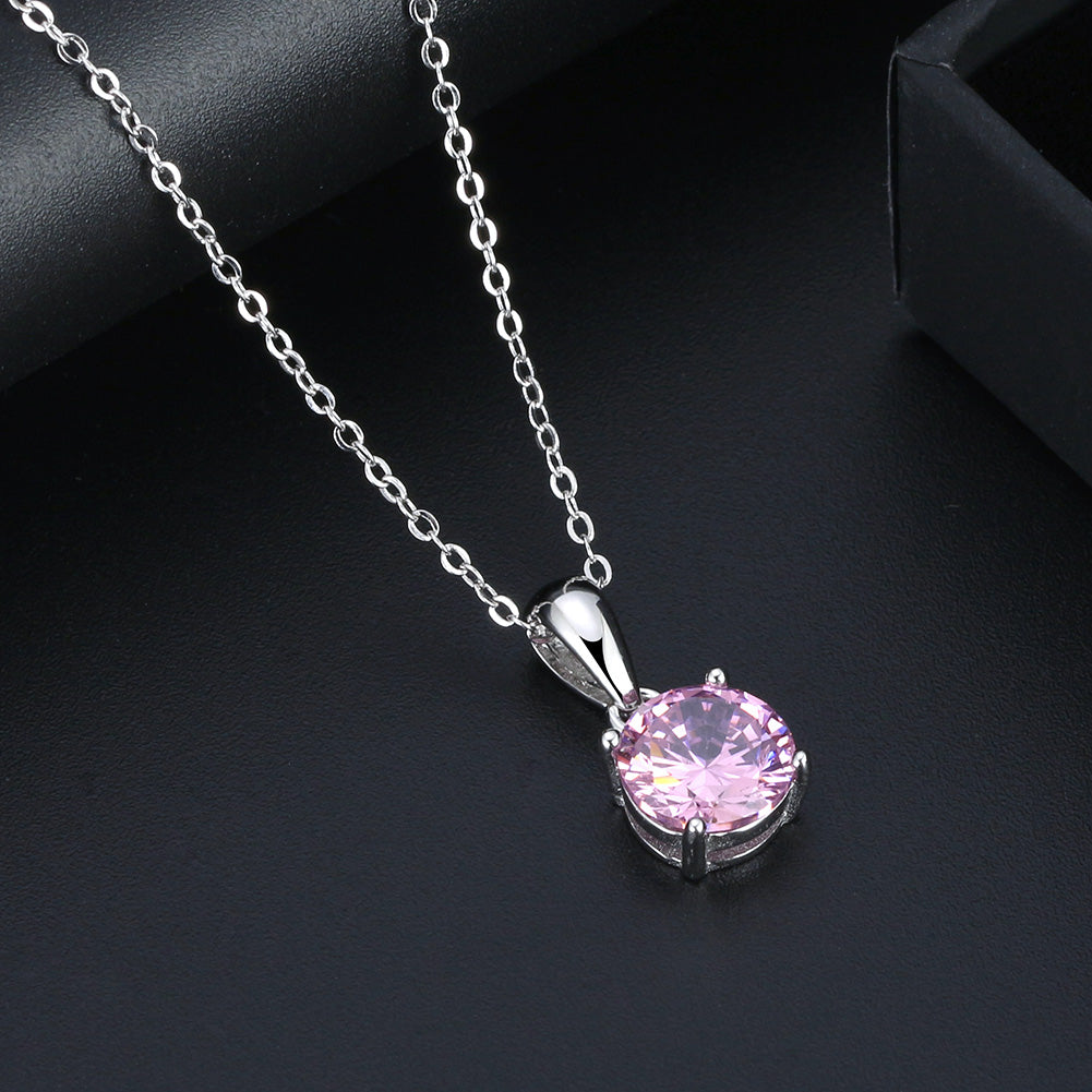 Solitaire Birthstone Necklace for Women Cz Sterling Silver Ginger Lyne Collection - October-Tourmaline Pink
