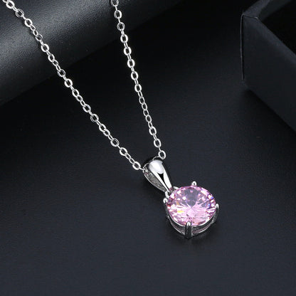 Solitaire Birthstone Necklace for Women Cz Sterling Silver Ginger Lyne Collection - October-Tourmaline Pink