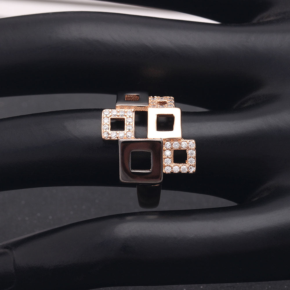 Geo Modern Statement Ring Black Plate Cubic Zirconia Women Ginger Lyne Collection