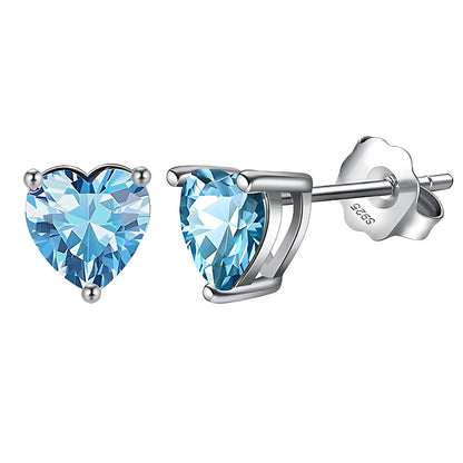 Birthstone Heart Earrings for Women by Ginger Lyne 6mm CZ Solitaire Stud Earrings Sterling Silver