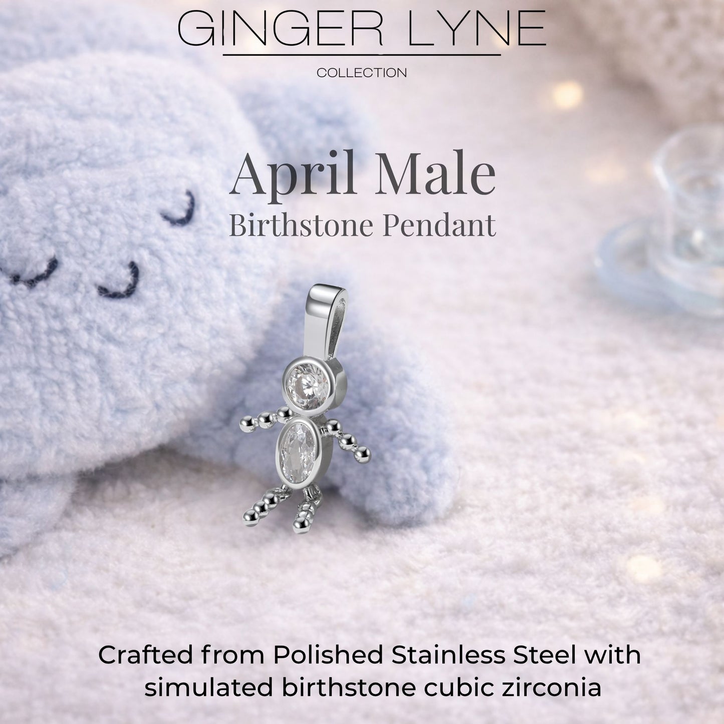Birthstone Family Pendant for Mom by Ginger Lyne Stainless Steel Cubic Zirconia Charms For Grandma Necklace_Male-April-Silver-3