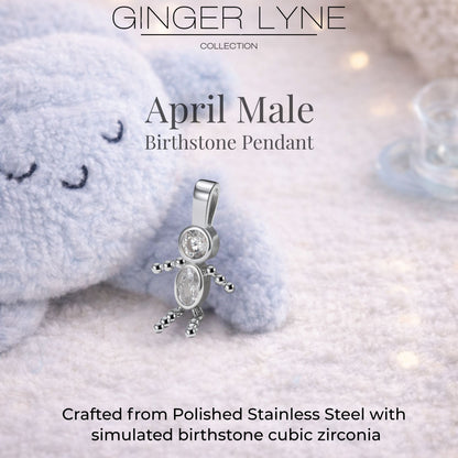 Birthstone Family Pendant for Mom by Ginger Lyne Stainless Steel Cubic Zirconia Charms For Grandma Necklace_Male-April-Silver-3